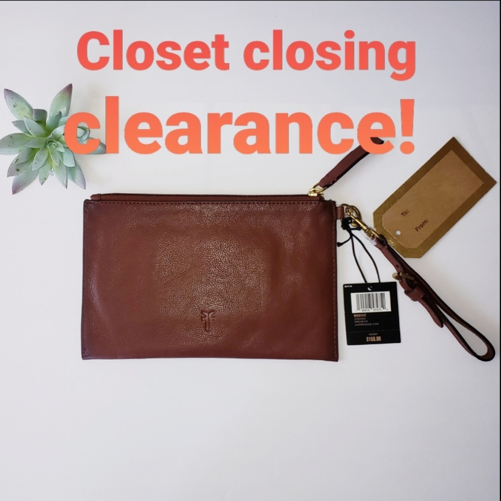 ❗Closeout sale FRYE BRWN LEATHER WRISTLET CLUTCH - Picture 1 of 6